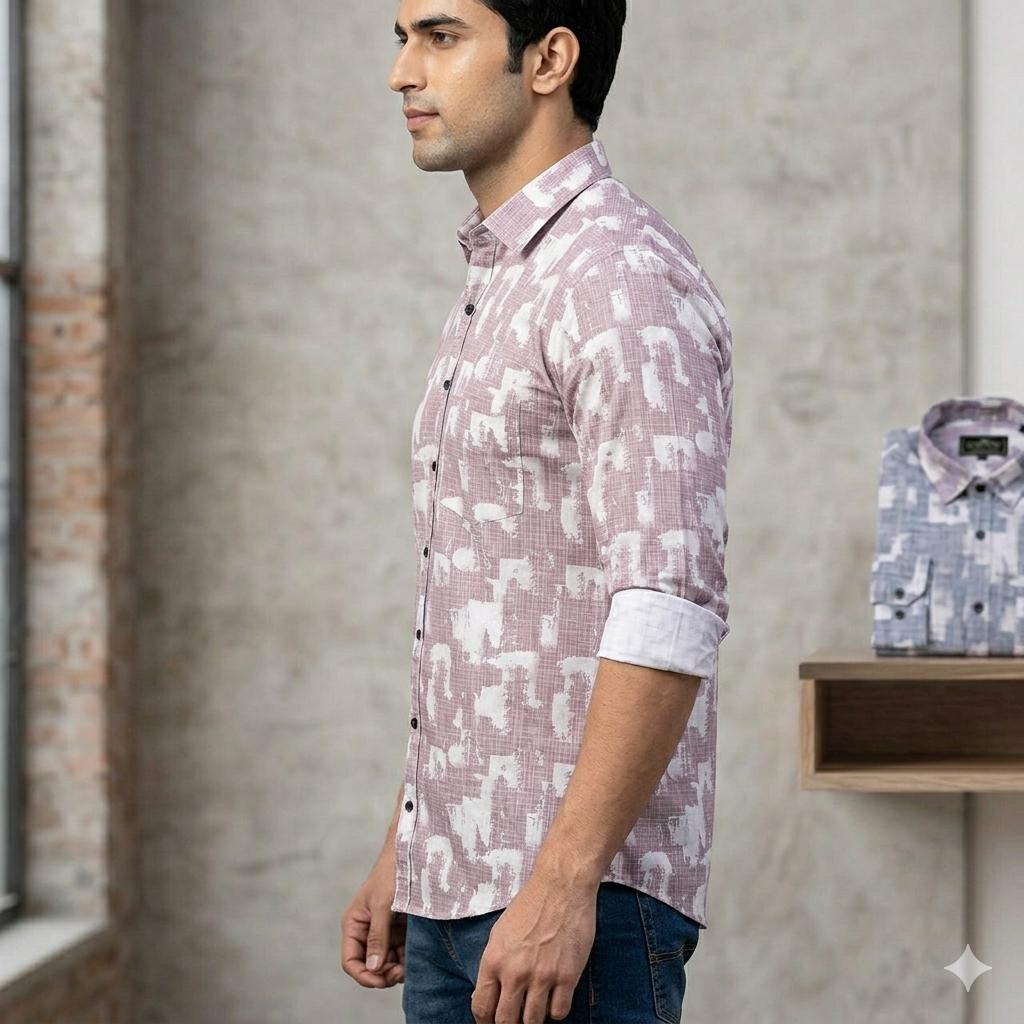 Men's Stylish Abstract Grid Pattern Casual Shirt