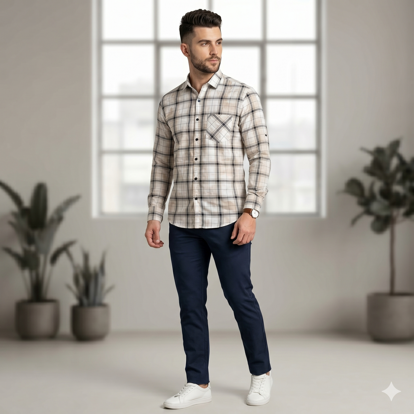 Modern Plaid Pattern Casual Shirt for Men