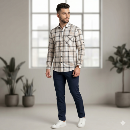 Modern Plaid Pattern Casual Shirt for Men