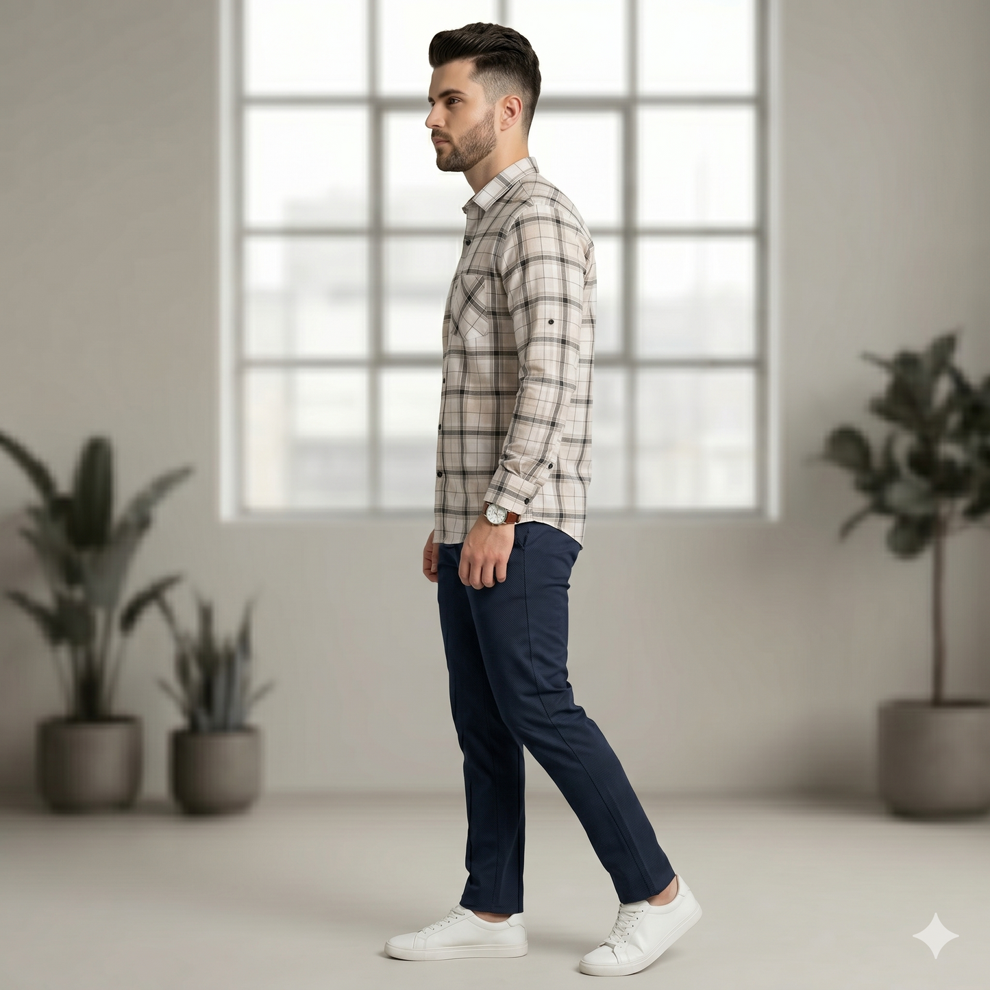 Modern Plaid Pattern Casual Shirt for Men